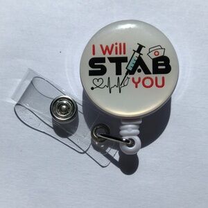 I will stab you badge reel/ID holder